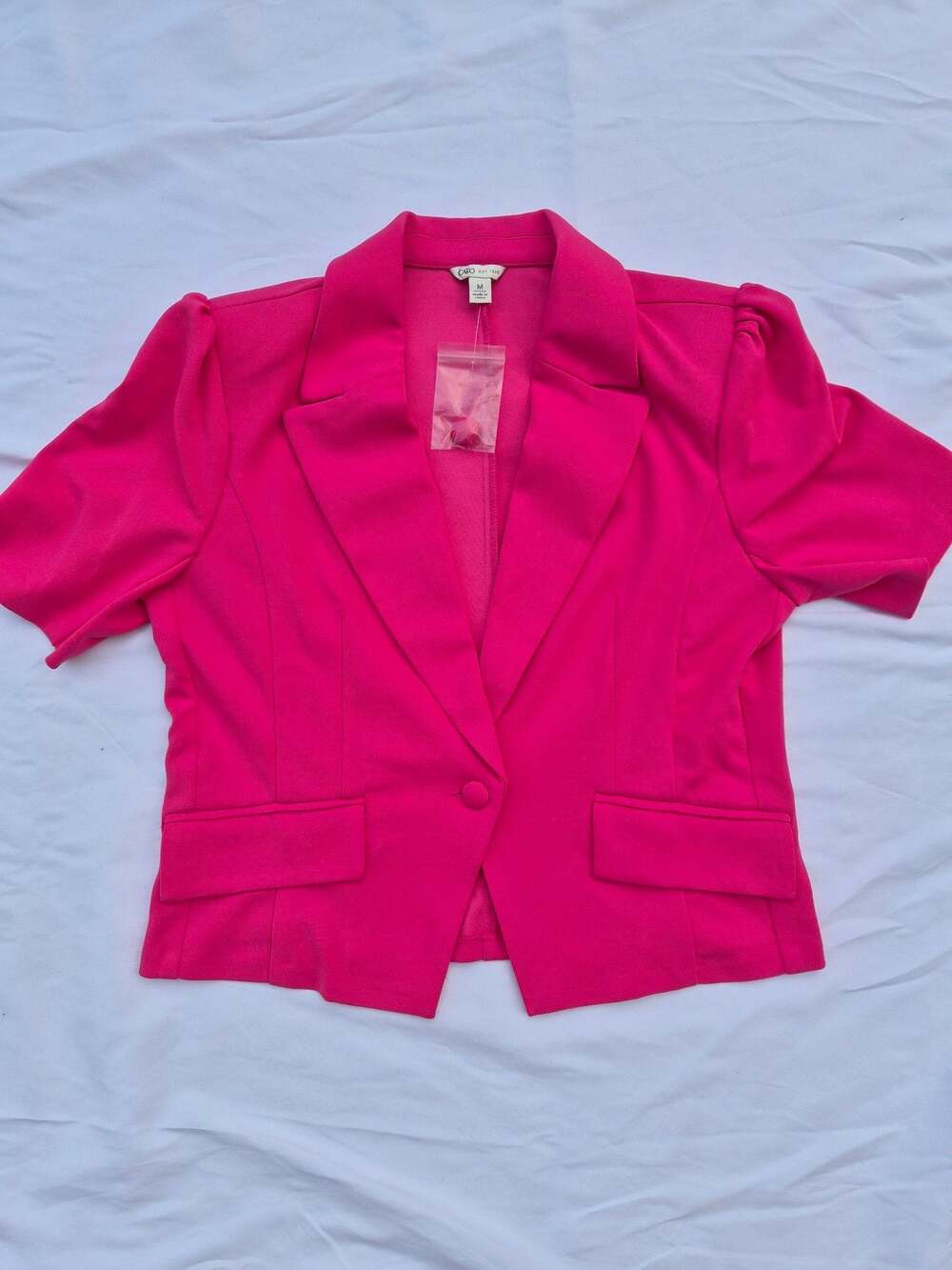 Cato Hot Pink Short Sleeve Puff Shoulder Blazer